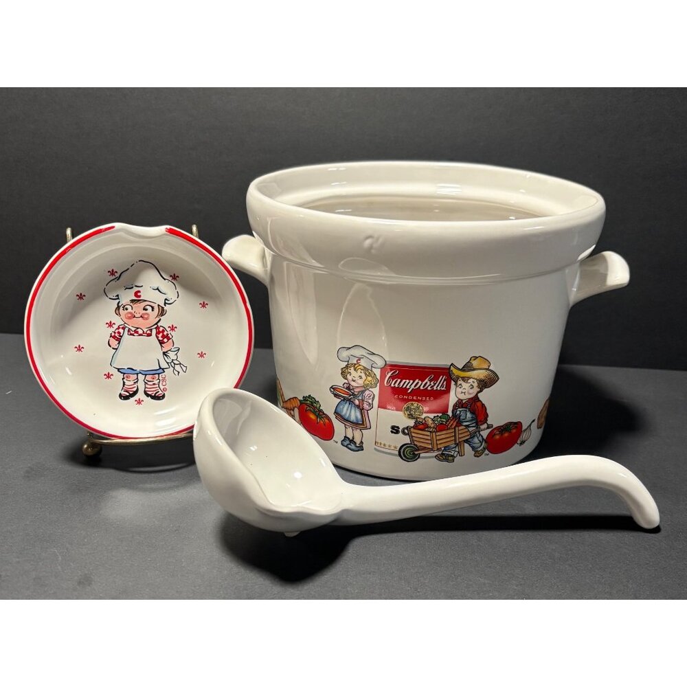 Campbells Soup Serving Crock Set With Ladle & Spoon Rest Vintage1996 Westwood